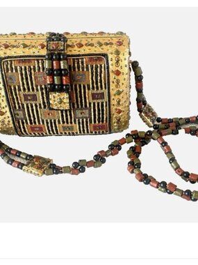 Vintage MARY FRANCES Motif Beaded Embroidered Ornate Strap Handbag